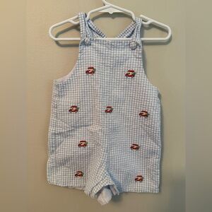 Anavini 18m Blue Gingham Baby Boys' Shortalls with Golf Cart Embroidery